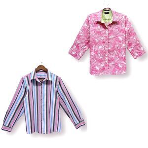 Foxcroft Button Up Tops Lot of Two Women Size 10 Long Sleeve & 3/4 Sleeve Bundle